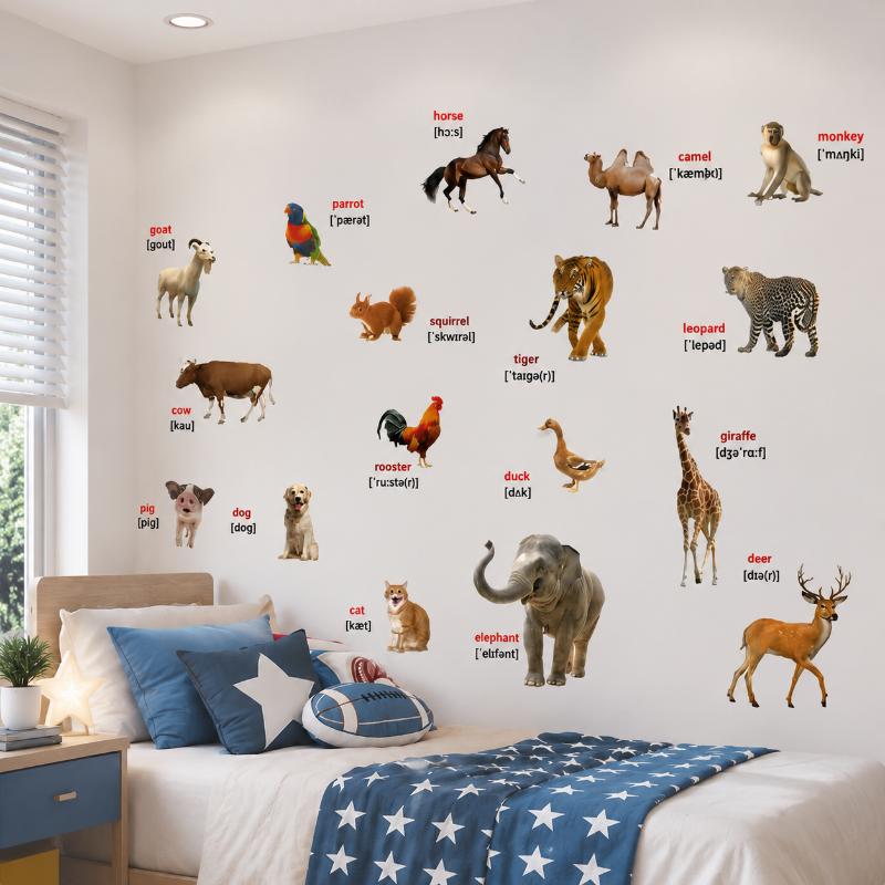 2Pcs Realistic Animal World Ed - Kids Education Wallpaper review and price