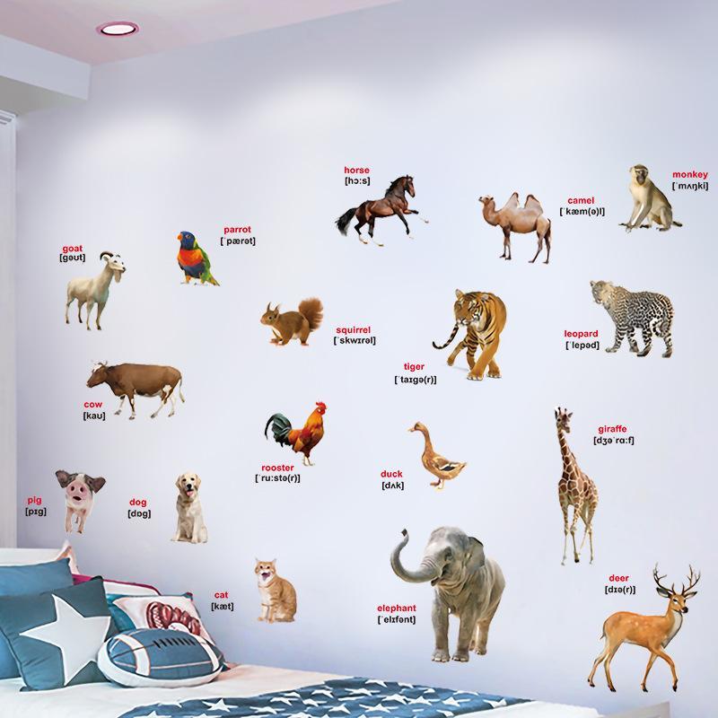 2Pcs Realistic Animal World Ed - Kids Education Wallpaper review and price