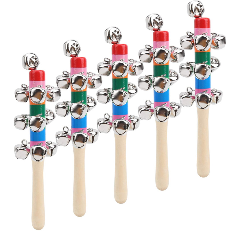 5PCS Wooden Jingle Hand Bells  - Kids Education Bell review and price