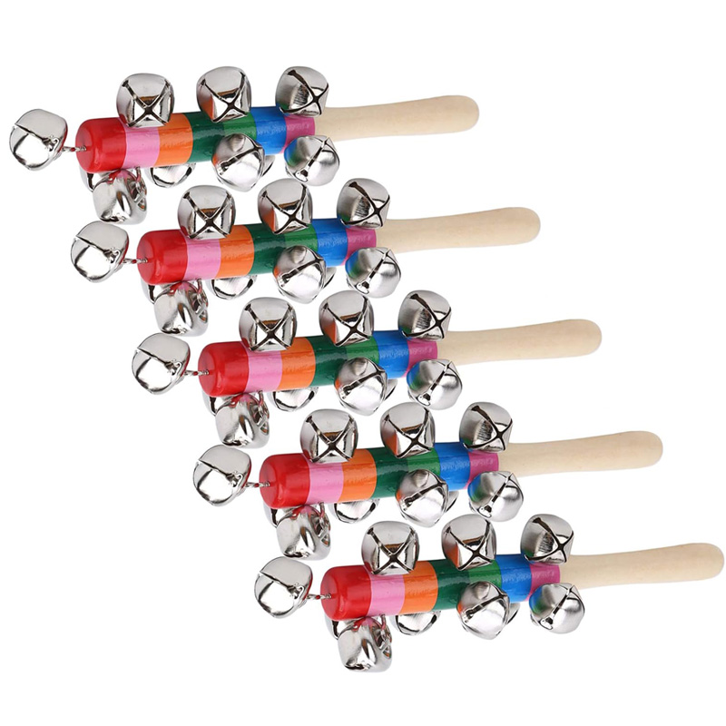 5PCS Wooden Jingle Hand Bells  - Kids Education Bell review and price