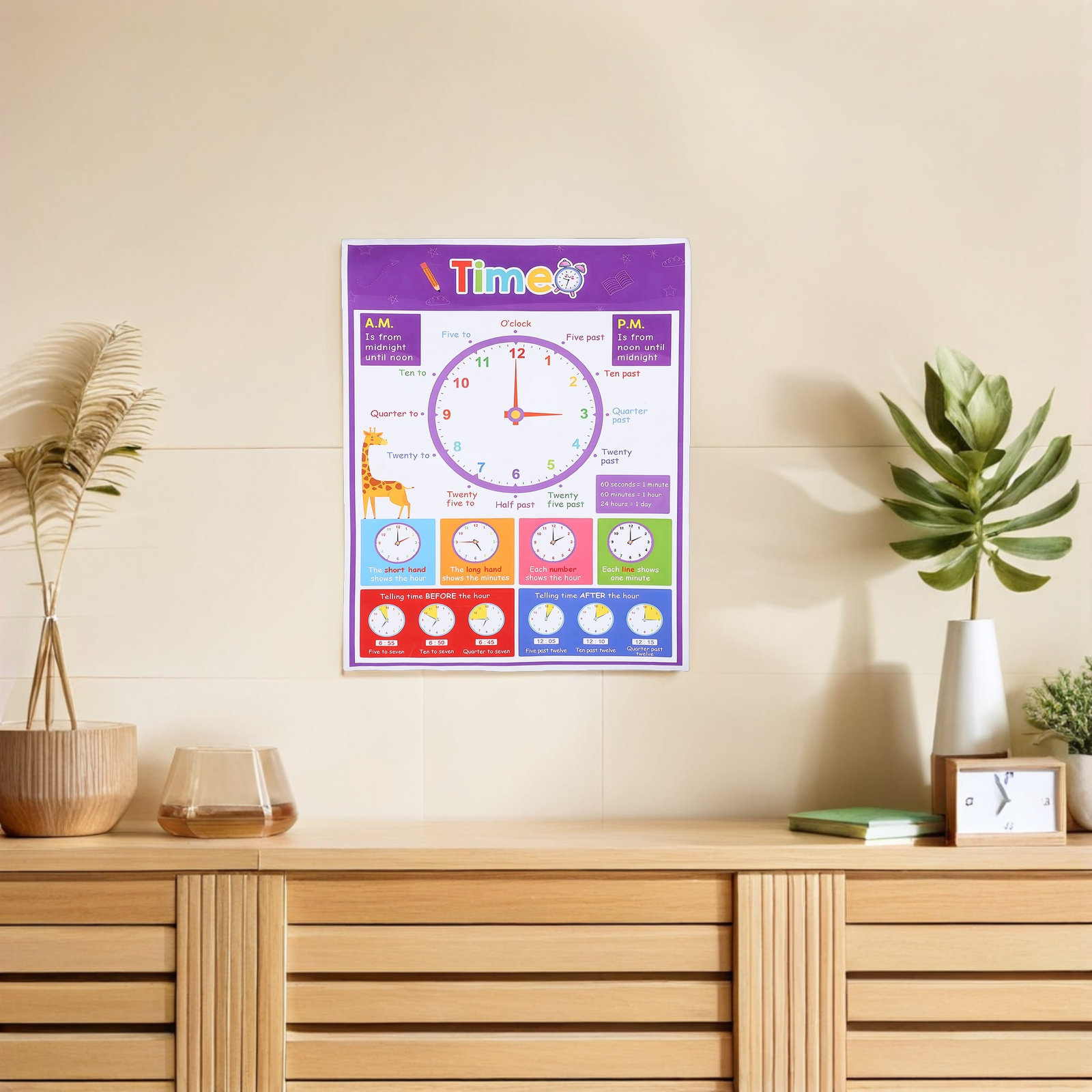 Time Teaching Poster for Kids  - Kids Education Wallpaper review and price