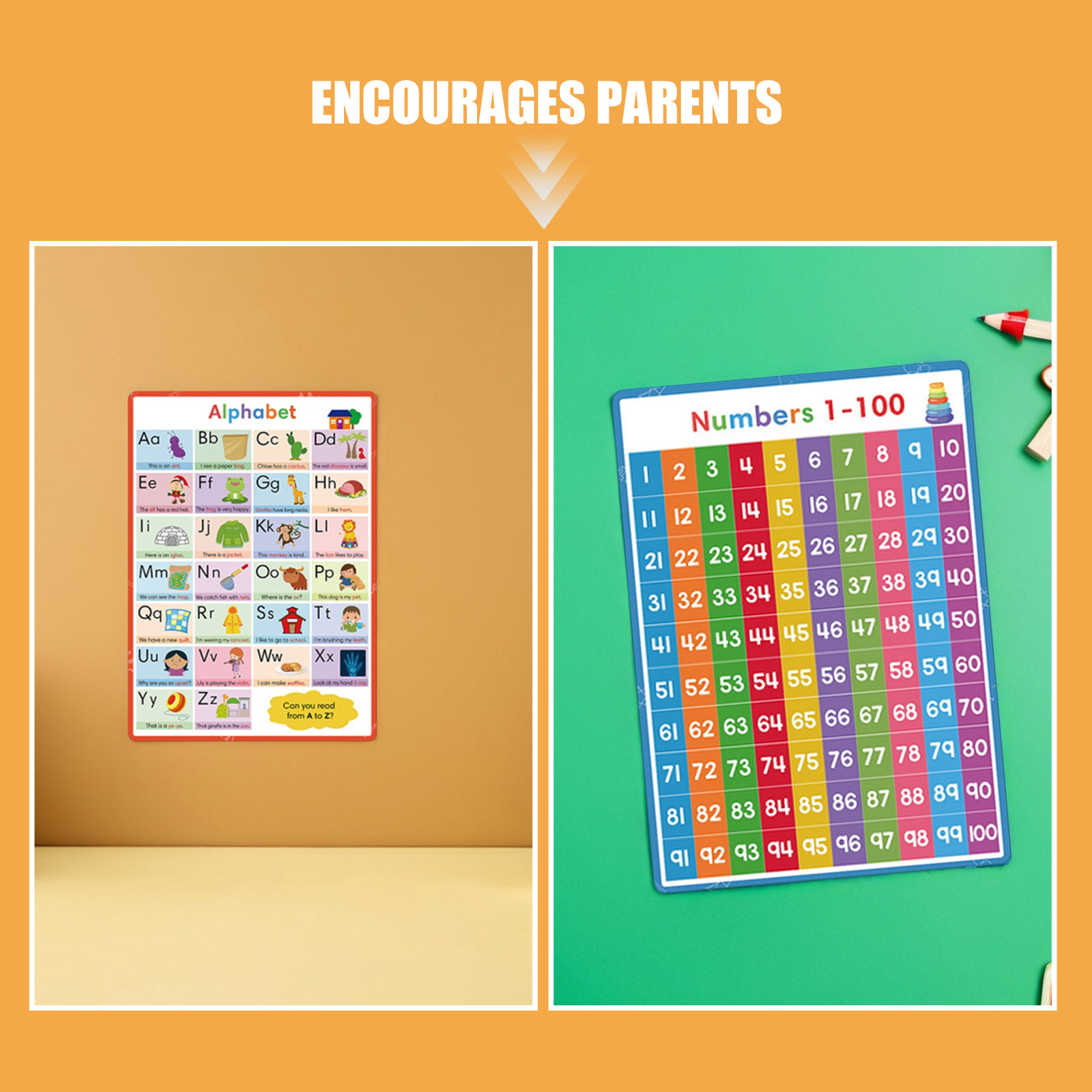 2Pcs Alphabet Number Poster Se - Kids Education Wallpaper review and price